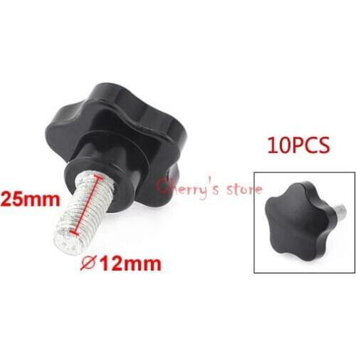 Machine 62mm Height 12mm Diameter Thread Star Clamping Knob Grip Black 10 Pcs