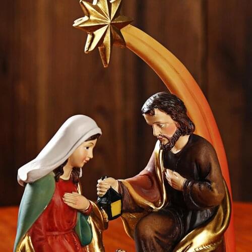 Resin Figurine Holy Family Nativity Scene Home Decoration Christ Jesus Statue Mary Joseph Miniature Sculpture