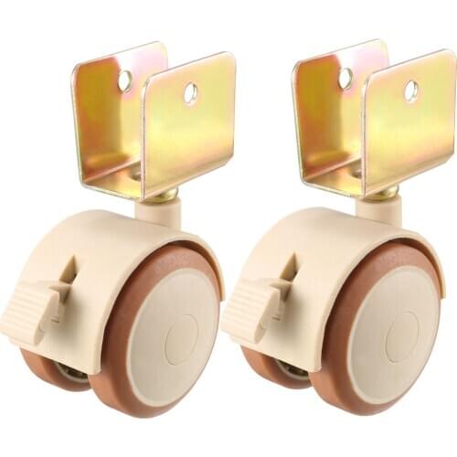 Uxcell 1.85 Inch Swivel Caster Wheels U-Bracket Furniture Caster Twin Wheel Brown with Brake , 2pcs