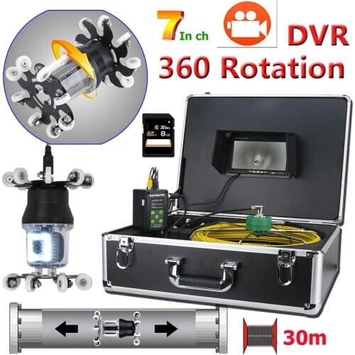 DVR Recorder Pipe Inspection Video Camera Drain Sewer Pipeline Industrial Endoscope support IP68 38 LEDs 360 Degree Rotating Cam