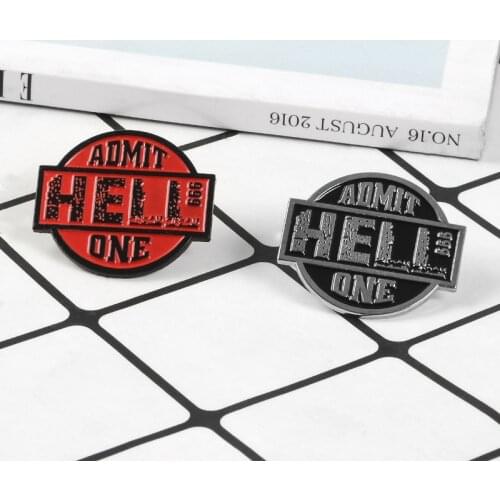 Hell Admit One Ticket Brooch Red Black Movie Ticket Enamel Pins Backpack Clothes Accessories Punk Brooches Women Lapel Pin Bag