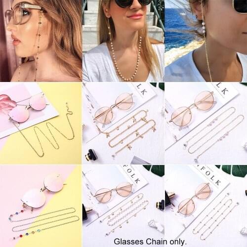Women Starfish Shell Sunglasses Chains Pearls Rhinestones Eyeglass Holder Lanyard Necklace Fashion Glasses Stainless Steel Cord