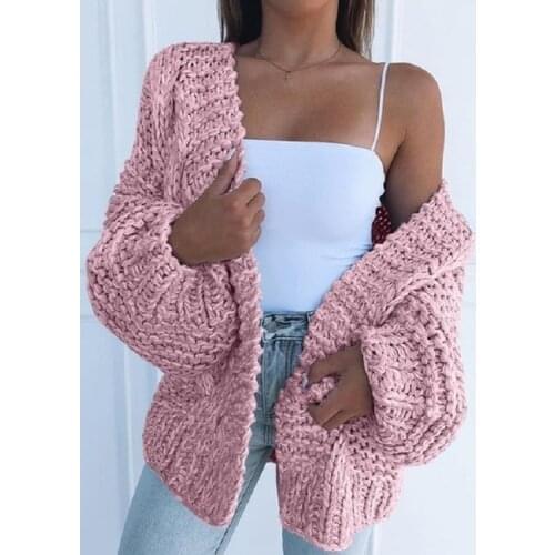 Womens Soild Cardigan Sweater Long Sleeve Loose Autumn Winter Women Large Knitted Sweater Cardigan Jumper Coat