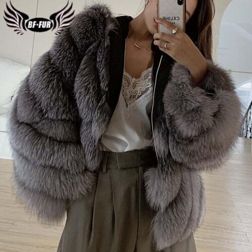 Real Fur Coat Women Fashionable Hooded Chic Fox Fur Full Pelt Luxury Ins 2020 New Winter Overcoat Ladies Diagonal Stripe Cutting