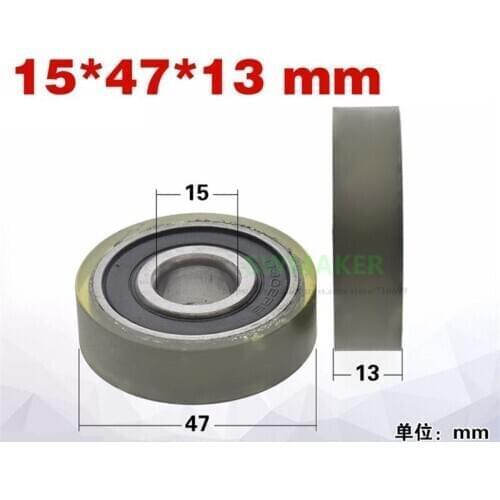 10pcs 15*47*13mm flat rubber wheel for non standard automation equipment machine parts, 6302 bearing PU polyurethane pulley