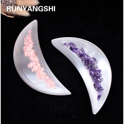 13-14cm Natural crystal handicraft gypsum stone Crescent shaped crystal bowl Energy health stone for home decoration