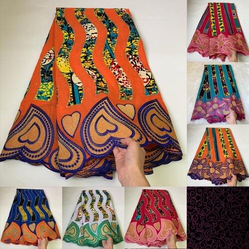 2021 Africian Hot Drilling With Imitate Wax Stripe Broidery Fabrics 5Yard Embroidery Wavy Printing Dress Textile 99236A3