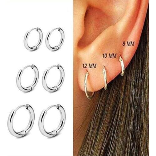 3 Pairs Womens Fashion Body Nose Lip Metal Ear Fake Retractable Earrings Hoop Earrings Septum