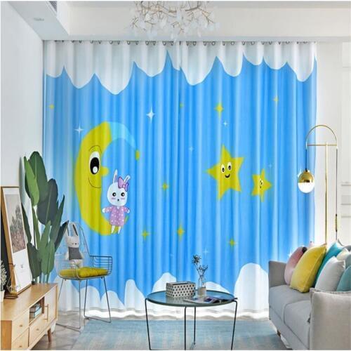 Cartoon curtain children room boy girl bedroom room French Bay Window curtains