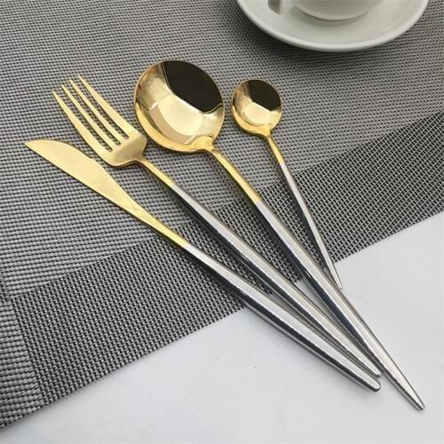 4pcs 304 Stainless Steel Silver Dining Knife Forks Cutlery Set Good Mirror Gold Dinnerware Sets Golden Restaurant Tableware Set