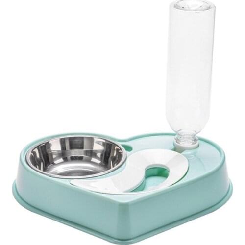 Pet Cat Automatic Feeder Bowl Heart Shape Dog Cat Food Bowl With Water Fountain Double Bowl Drinking Dish Bowls For Dog Cat