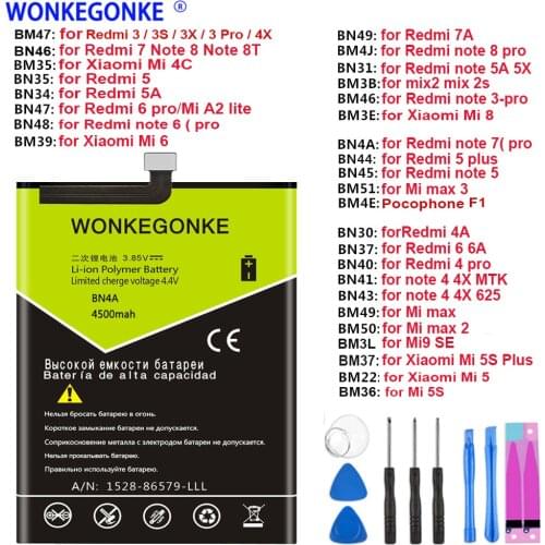For Xiaomi Mi Note Redmi Mix Max 2 3 3S 3X 4 4X 4A 4C 5 5A 5S 5X M5 6 6A Mi6X 7 8 9 MI9 Pro Plus Lite Batteries with Tools