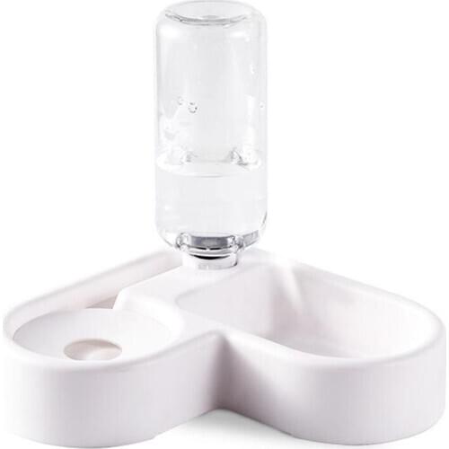 Heart Shaped Double Pet Bowl - Automatic Cat Feeder Dog Water Food Dispenser for Small Pets - 22x22x20.8cm