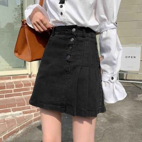 Irregular pleated skirt women spring 2021 new high-waist A-line skirt is thin denim skirt skirts for women