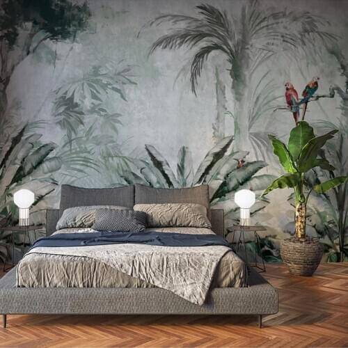 Hand Painted Tropical Plant Leaves Banana Leaf Wall Mural Pastoral Bedroom Living Room Sofa TV Background Custom Photo Wallpaper