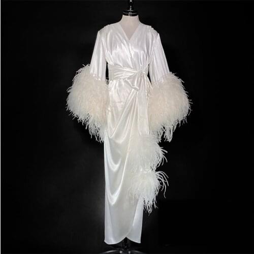 White Kinono Gowns Prom Dresses Luxury Feather Maternity Robes Women Photoshoot Bathrobe Fluffy Party Sleepwear Custom Made