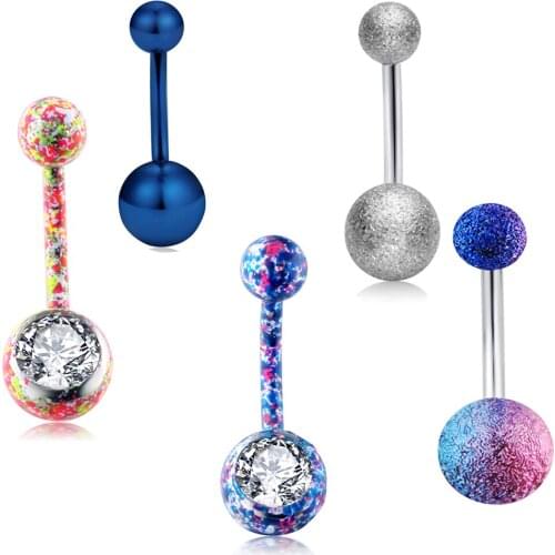 JUNLOWPY 1-6Pcs 14G Stainless Steel Belly Button Rings for Women Girls CZ Screw Navel Bars Body Piercing Jewelry Nombril