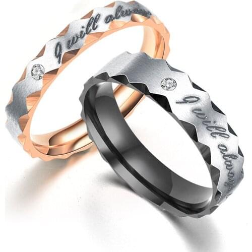 Maxmoon Romatic Lover "I will always be with you" Stainless Steel Couple Rings Classic Rings for Women Wedding Rings