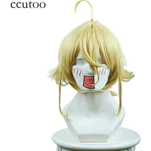 Ccutoo Blonde Short Layered Styled Synthetic Hair Tanya von Degurechaff Cosplay Wigs With Chip Ponytail