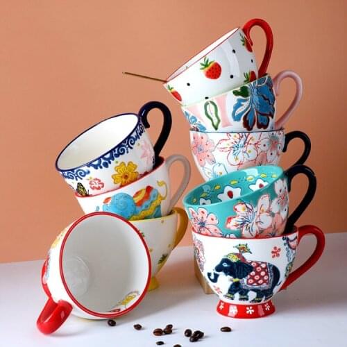 430ml creative ceramic hand painted breakfast cup milk cup female afternoon tea coffee cup drinking cup cute oatmeal cup
