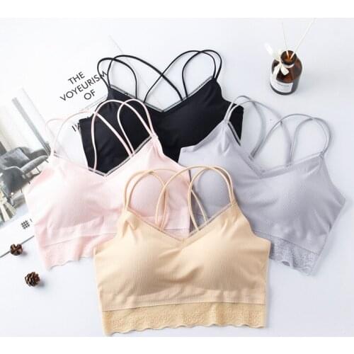 Summer Crop Top Underwear Women Seamless Tube Tops Ice Silk Sport Bra Top Lace Underwear Sexy Bralette Wireless Vest Women 2022