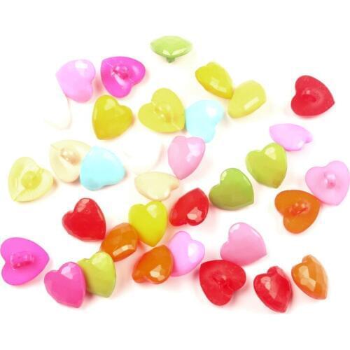 LF 100Pcs Mixed Acrylic Heart Sewing Buttons For Cloth Needlework Flatback Scrapbooking Crafts Decorative Diy Accessories