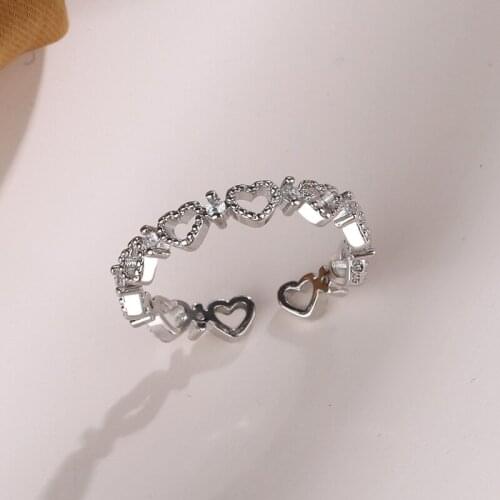 Luckydays Hollow Love Heart-shaped Opening Rings Exquisite CZ Zircon Finger Ring Fashion Jewelry For Women Girls Gift
