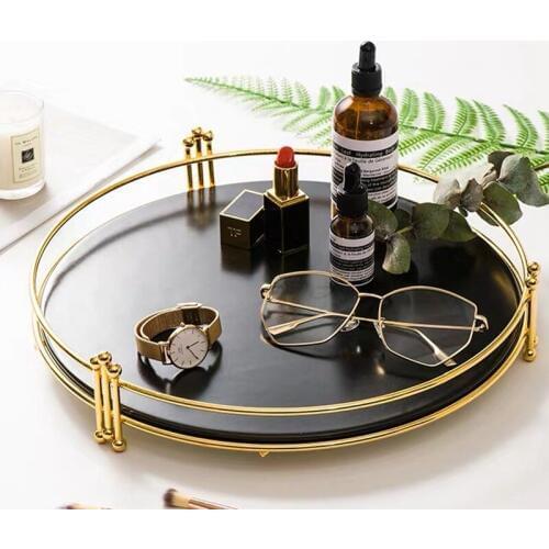 Matte blackboard round gold plated serving tray Jewelry Storage Luxury home decoration gift drop shipping Cosmetic Tray