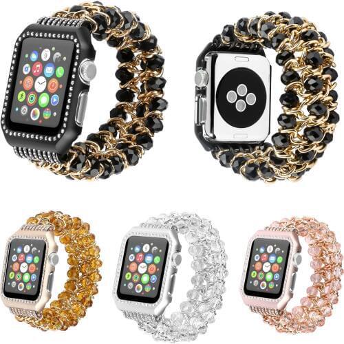Fashion Crystal Bracelet Chain Band for Apple Watch Strap Series 3 2 1 38/42mm Jewelry Belt Glitter Protective Cover for iWatch