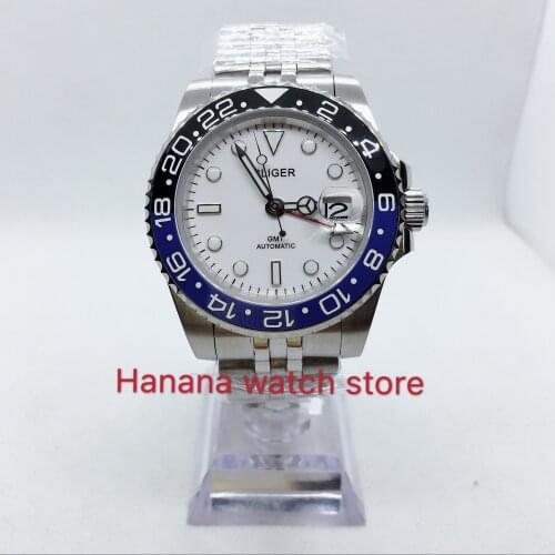 BLIGER Fashional Stainless Steel Sapphire Glass 40mm Men Watch GMT Auotmatic Movement Jubilee Strap