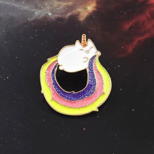Cartoon Shine Rainbow Unicorn Brooch Cat Cloud Ride Unicorn Animal Badge Icon Enamel Pin Backpack Bag Hat Accessories Child Gift