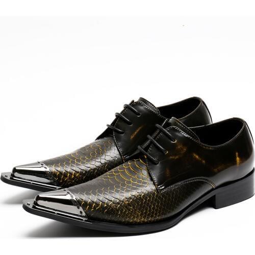 Handmade Pointed Toe Metal Tip Genuine Leather Men Dress Shoes Evening Party Wedding Shoes Hairdress Sexy Oxfords