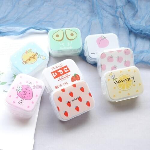 Small Contact Lens Case Travel Kit Cute Fruit Print Women Girl Transparent Eyes Care Box Lens Container Holder Case