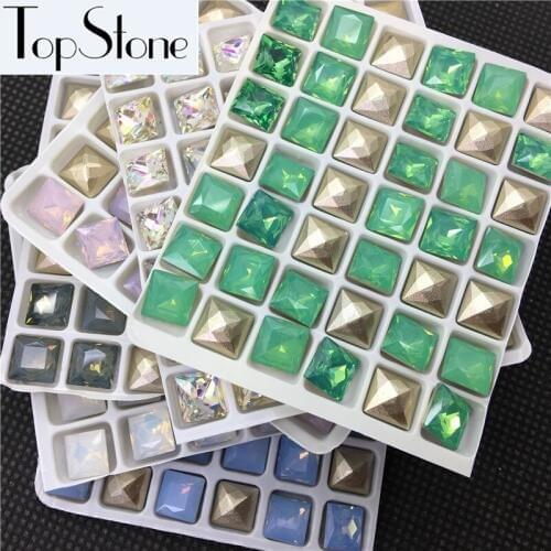 New Quality 42pcs 8MM Square Shape K9 Glass Crystal Opal Colors Pointed Back Jewelry Crystal Fancy Stone More Opals