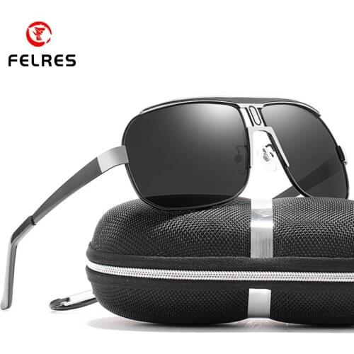 FELRES Metal Frame Polarized Oversized Sunglasses For Men Outdoor Driving Cycling Anti-glare UV400 Glasses With Box 8743