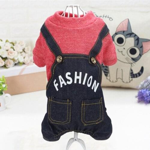 Pet clothes dog spring and autumn knitted denim strap set four-legged clothes Teddy puppy dog clothing ropa de navidad