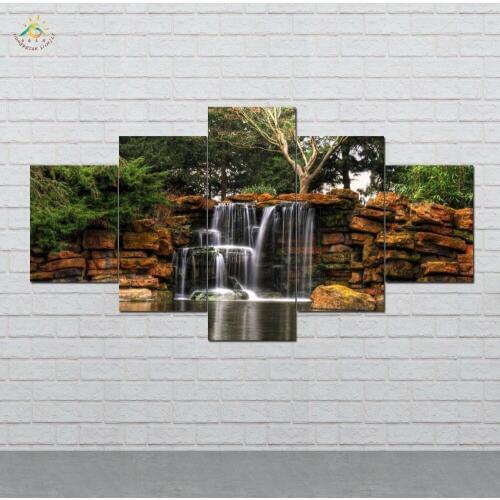 Landscape Waterfaull Wall Art HD Prints Canvas Art Painting Modular Picture And Poster Canvas Painting Decoration Home 5 PIECES