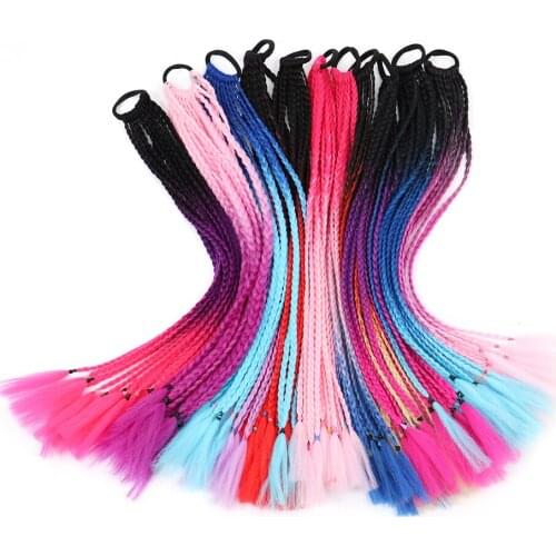 Rainbow Hairpiece ponytail extension Colored False Overhead Tail with Elastic Band Synthetic Kanekalon For Fake Hair