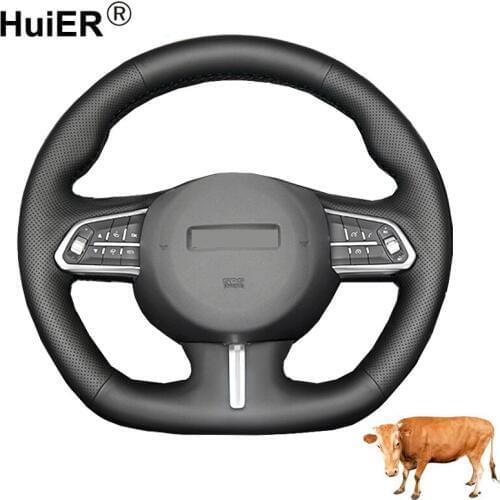 Hand Sewing Car Steering Wheel Cover Wrap Top Layer Cow Leather Volant For Great Wall Haval F5 F7 F7X 2019 2020 Car Accessories
