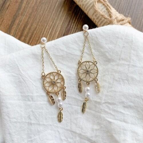 New design Dream catcher shape Drop Earrings for women girls Korean style hollow out flower tassels Fashion jewelry Earrings