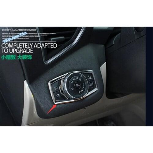 Lapetus Car Styling Head Lights Headlights Lamp Switch Button Cover Trim For Ford Explorer 2016 2017 2018 2019 / Stainless Steel