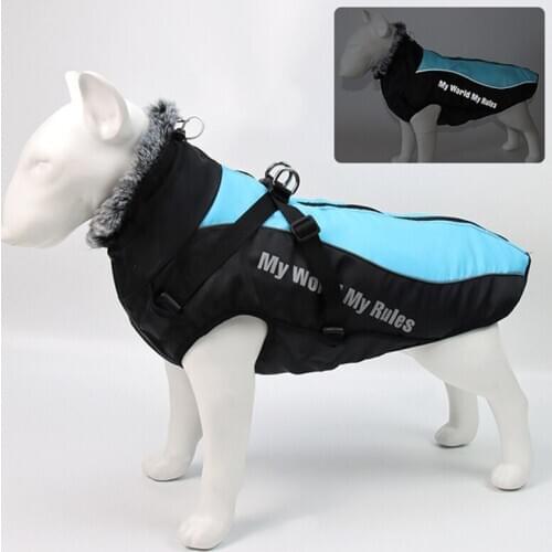 Reflective Strip Big Dog Clothes Cotton With Removable Harness Warm Windproof Foldable High Collar Waterproof Pet Supplies