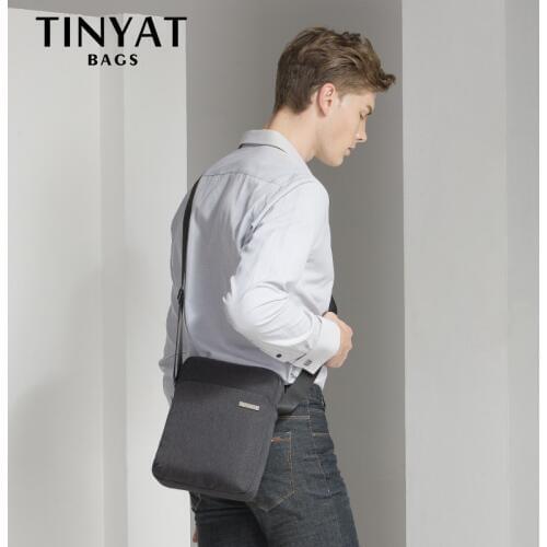 TINYAT Mens Bags Light Canvas Shoulder Bag For 7.9' Ipad Casual Crossbody Bags Waterproof Business Shoulder bag for men,school