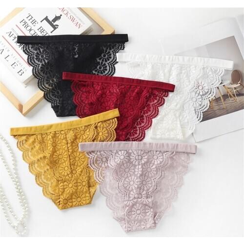 Lace Panties for Women Girls Underwear Hollow Out Ladies Briefs Soft Elastic Sexy Underpants Mid Waist Seamless Female Lingerie