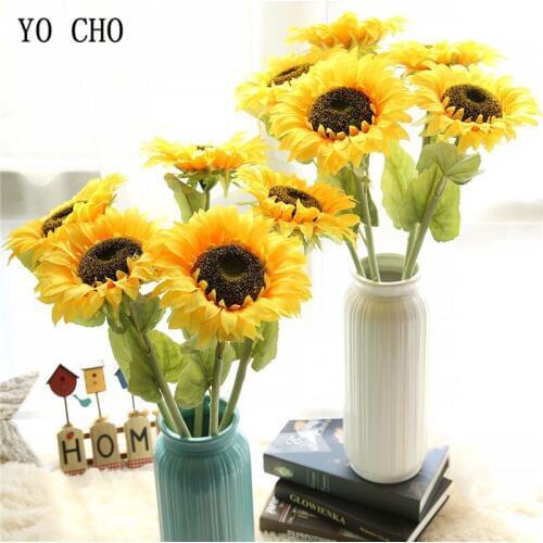 YO CHO 67cm Long Fall Silk Artificial Sunflower DIY Flower Branch for Home Wedding Autumn Decoration Fake Plastic Stem Sunflower