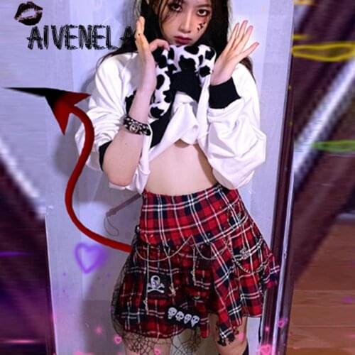 Harajuku Girls Gothic Spider Mesh Skirt Rock Girl Punk Grunge Vintage Y2K Mini Red Plaided Skirts женская юбка AFC1171