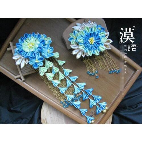Original hand made hairpin cotton cloth hair clip barrettes Japanese style anime cosplay accessories free shipping sakura blue