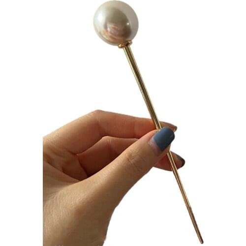 Imitation Pearl Hair Stick Fork Chignon Pin Vintage Metal Chopsticks Hairpins Updp Bun Holder Hair Styling Accessories