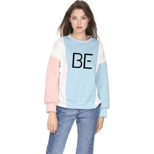 Women Sweatshirts Harajuku Letter Print Colorblock Patchwork Casual Pullover Sudaderas 2021 Spring O-neck Female Tracksuits Top
