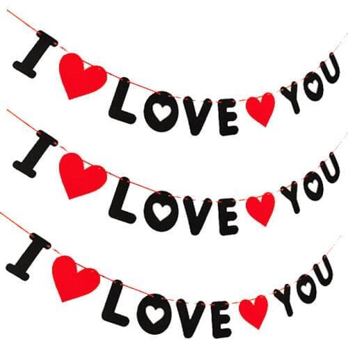 1set I Love You Banner Romantic Decoration Non-woven Wedding Decoration Pendant Garland Photo Props Valentine Party Supplies